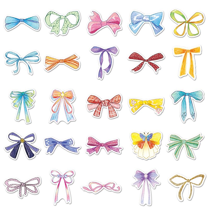 50pcs High Quality Animal Kawaii INS Cartoon Sticker Waterproof Decoration Custom Original Bow Sticker