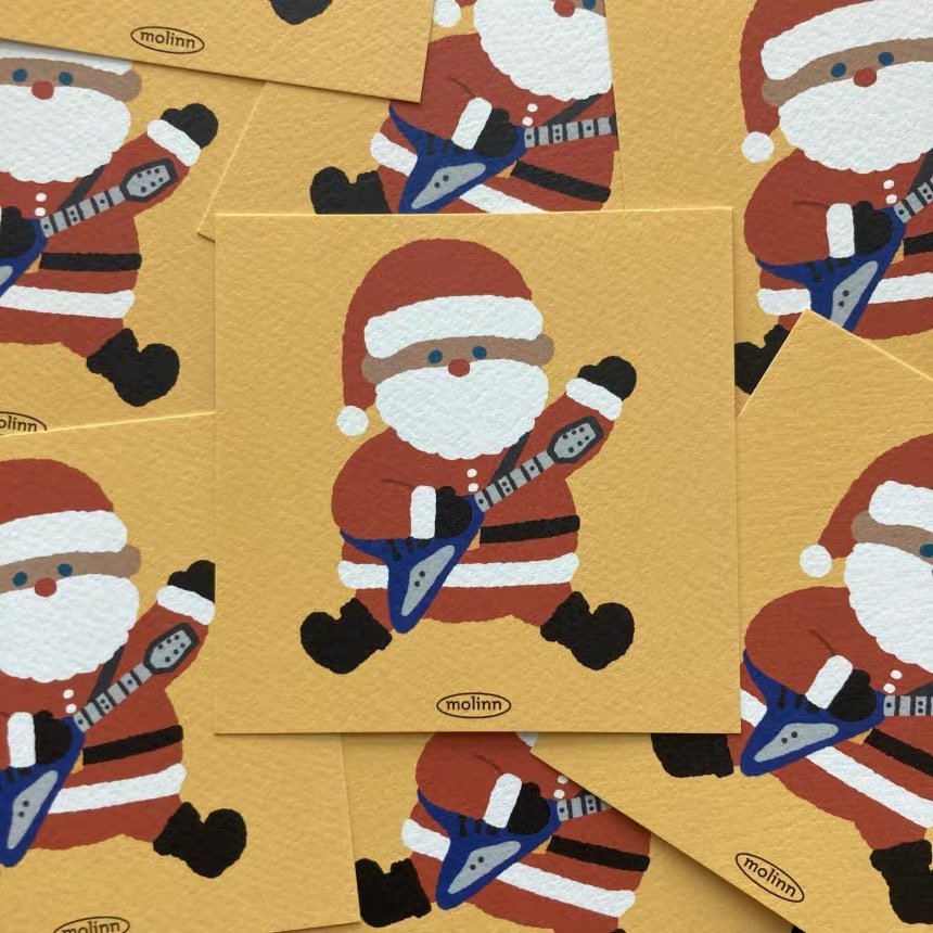 Customized Holiday Card Cartoon Santa Claus And Snowman Boxed Art Paper With Embossing Christmas Greeting Card In Stock