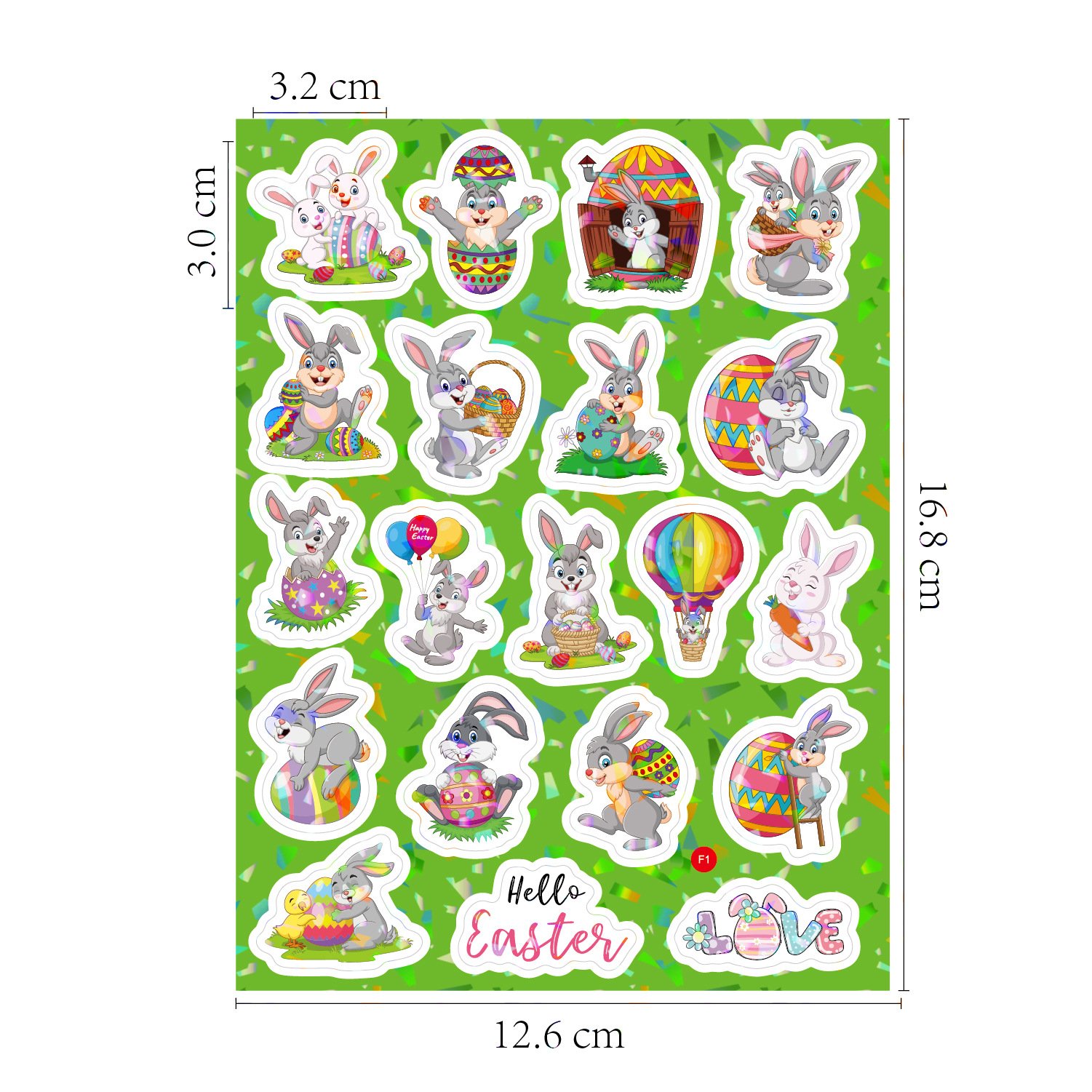 8 Sheets Holographic Children's Cartoon Easter Rabbit Stickers Vinyl Waterproof Laser Easter Eggs Sticker Sheets Home Decoration
