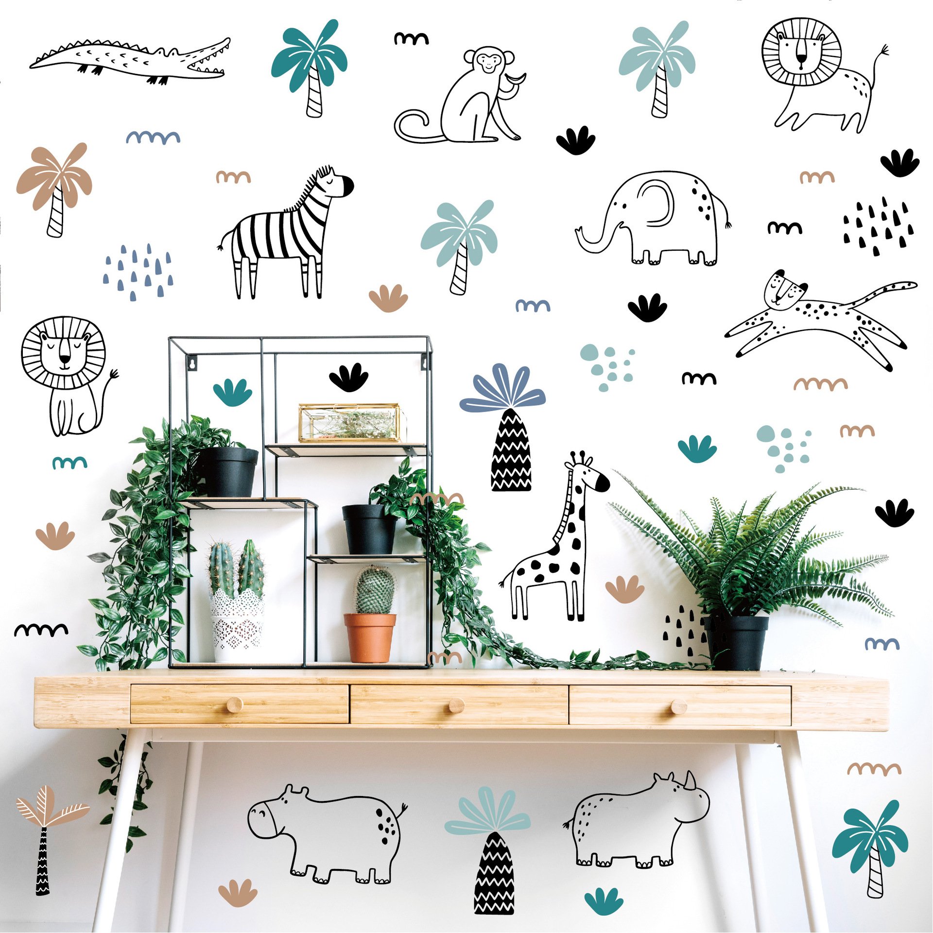 Cartoon Jungle Animal Wall Stickers for Kids Room Decoration PVC self-adhesive Waterproof Wall Decals for Toddlers Nursery Wall