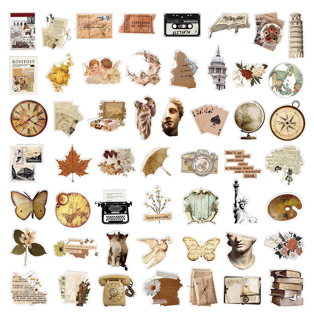 50pcs Die cut retro art Graffiti stickers water cup skateboard pull bar box guitar car scrapbooking stickers waterproof stickers