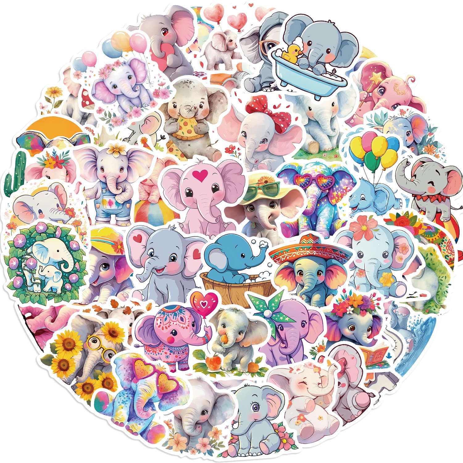 50Pcs Colorful Cute Cartoon Elephant Animal Sticker Label For Skateboard Luggage Laptop Notebook Children Decorative
