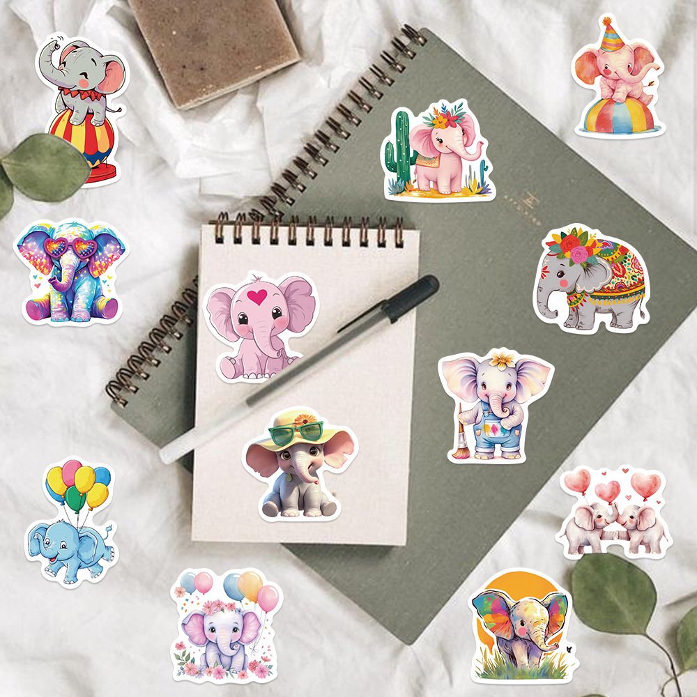 50Pcs Colorful Cute Cartoon Elephant Animal Sticker Label For Skateboard Luggage Laptop Notebook Children Decorative