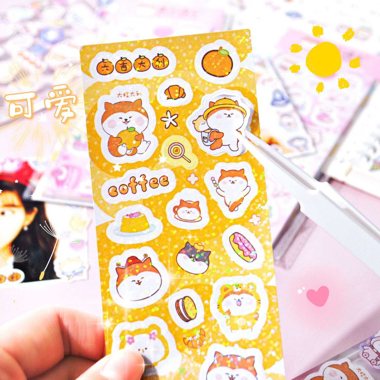 Waterproof Decorative Korean Cute Kawaii animals Stickers Custom Cartoon Kiss Cut Stickers Sheets With Tranpsanret Liner