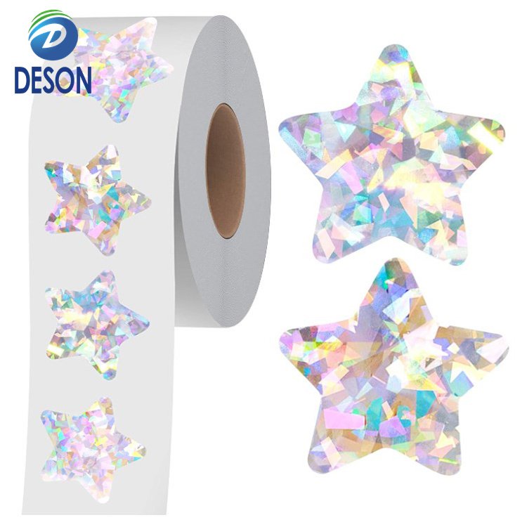 Deson Die Cut Waterproof Christmas Window Cartoon Certificate Hot Stamping Silver Holographic Logo PVC UVproof Stickers