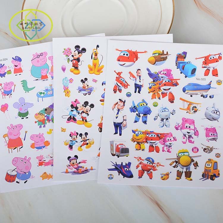 Custom Printing logo sticker sheets waterproof cartoon labels PET vinyl sticker