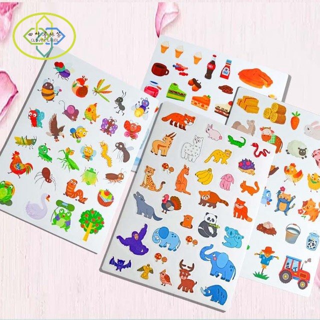 Custom Printing logo sticker sheets waterproof cartoon labels PET vinyl sticker