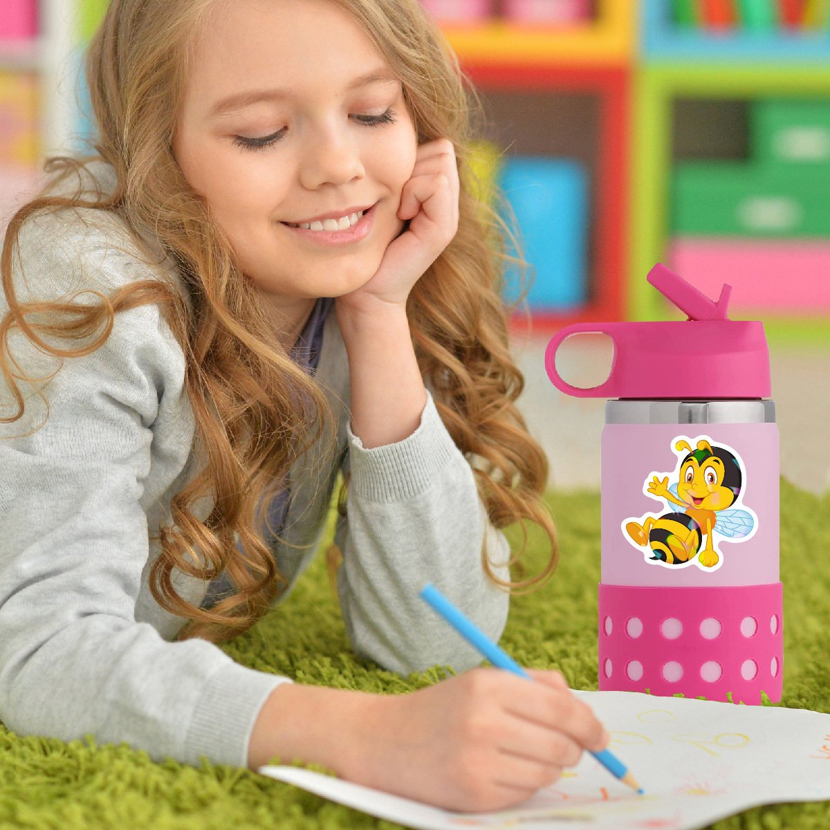 100pcs Holographic Children's Cartoon Animal Stickers Glitter Kawaii Cute Anime Waterproof Laser Textured Stationery Sticker