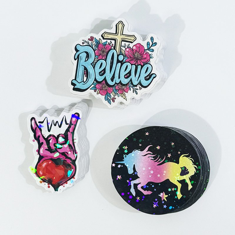 Custom Holographic Adhesive Sticker Personalized Logo Vinyl PVC Die Cut Stickers Packaging Labels Sticker