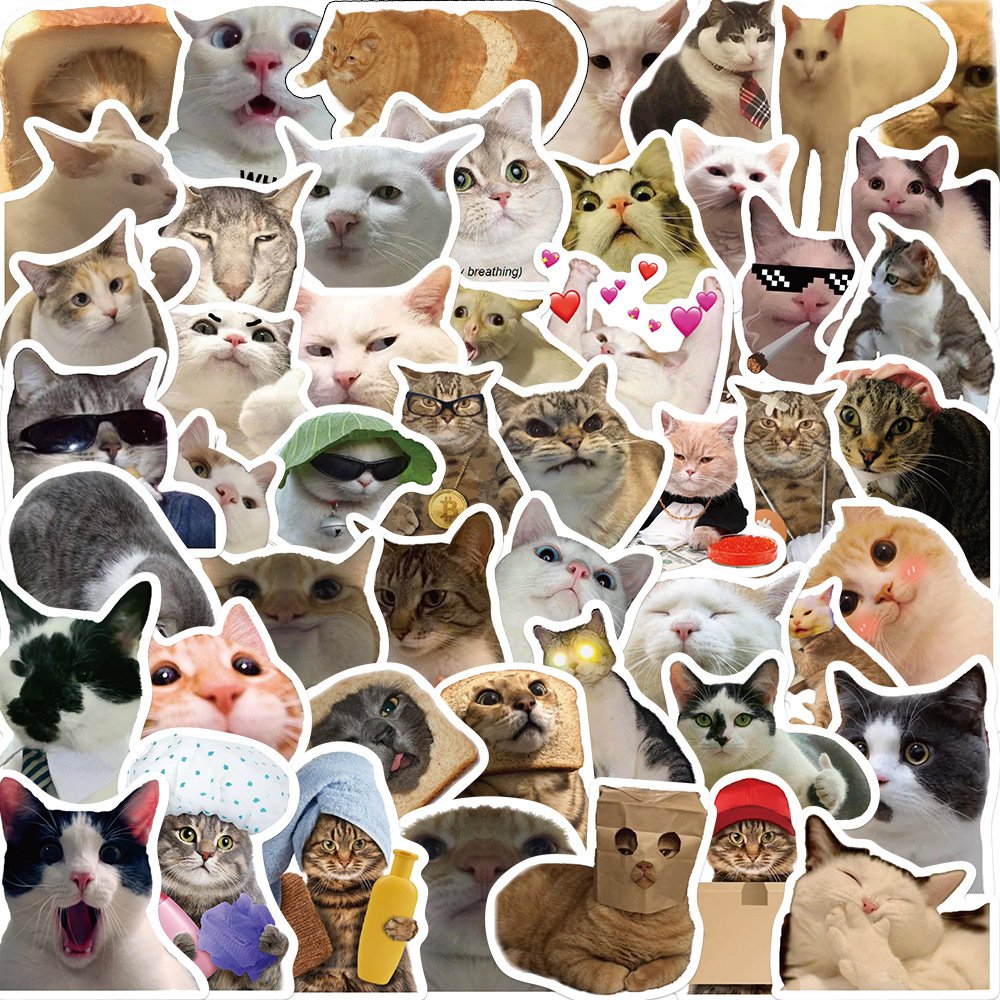 Popular waterproof vinyl 50 pieces of cat expression pack graffiti stickers packfor decorative luggage, pen, guitar notebook