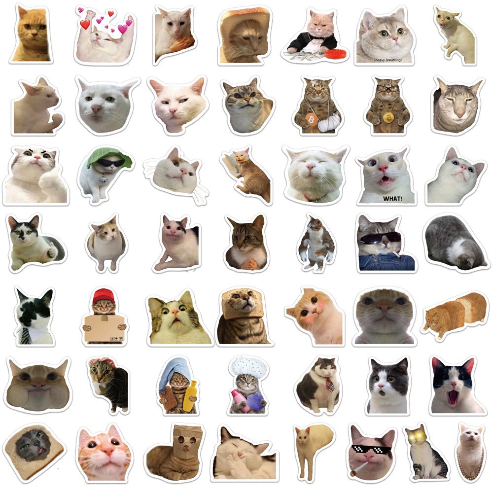 Popular waterproof vinyl 50 pieces of cat expression pack graffiti stickers packfor decorative luggage, pen, guitar notebook