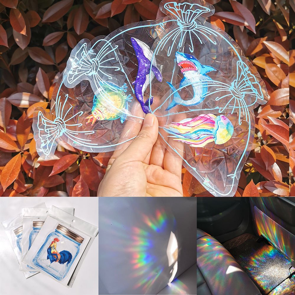 Windows Sticker Manufacturer Personalized Logo Custom Die Cut Vinyl Stickers Sun Catcher Rainbow Prism Decals Suncatcher Sticker