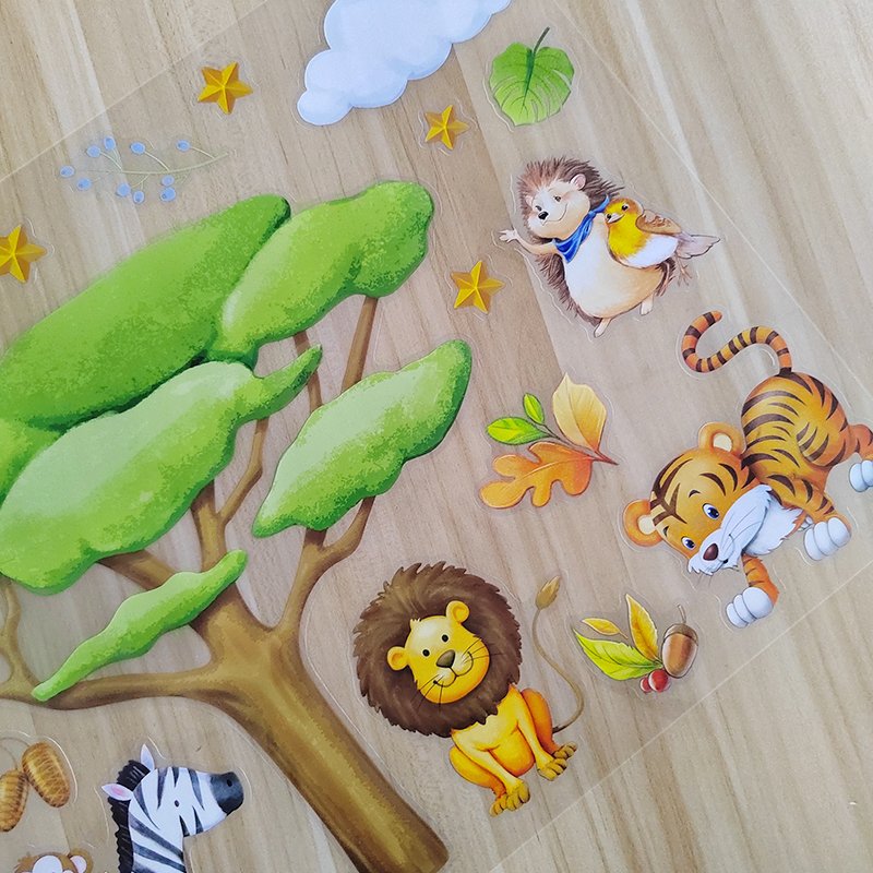 Cartoon PVC Wall Stickers Forest Tiger with Plants for Children's Rooms