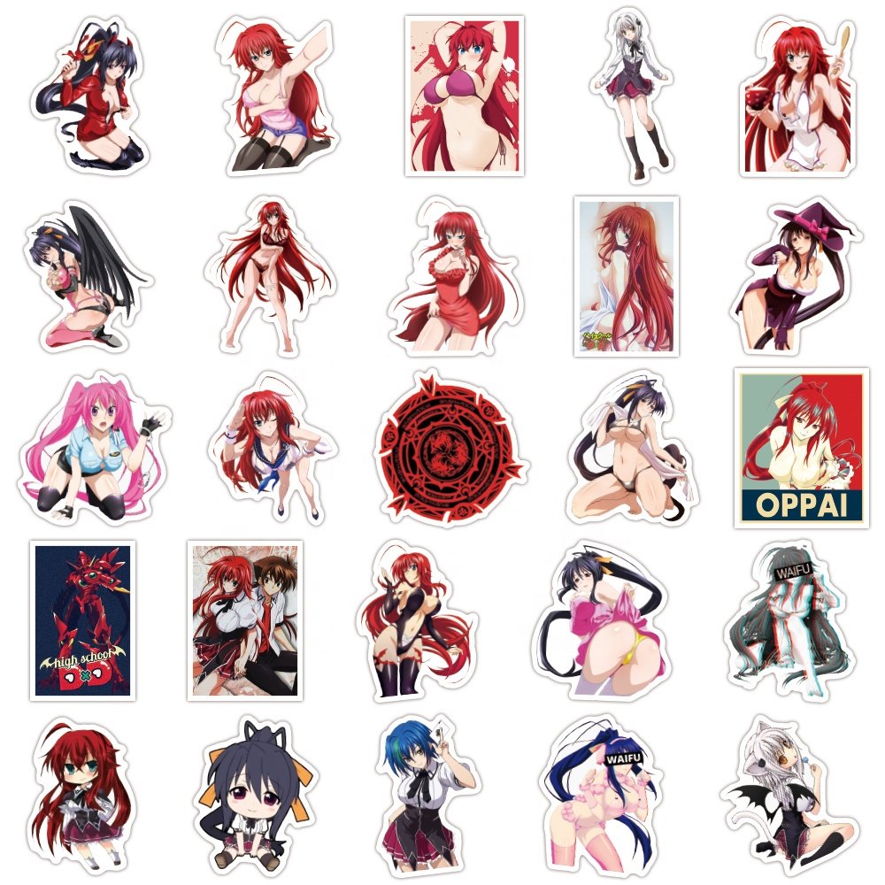 50 Pcs/Pack High School DxD Anime Sticker Waterproof Cute Blue Vinyl Stickers for Teen Girls Water Bottle Laptop