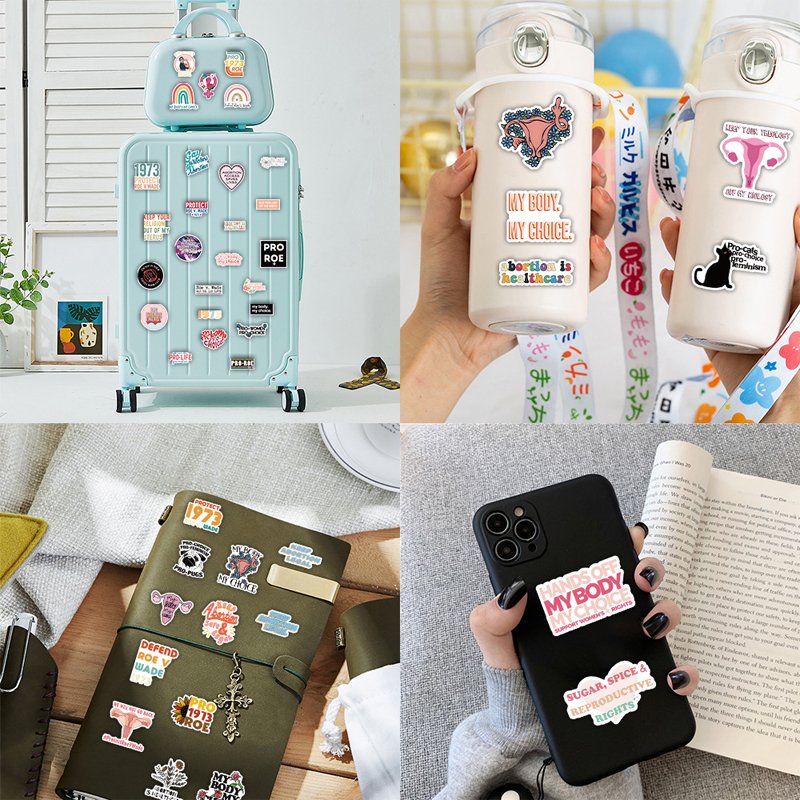 50Pcs Sticker Pack Cool Feminism Decorative Aesthetic Stickers Custom Logo Promotional Die Cut Cartoon Stickers for Water Bottle