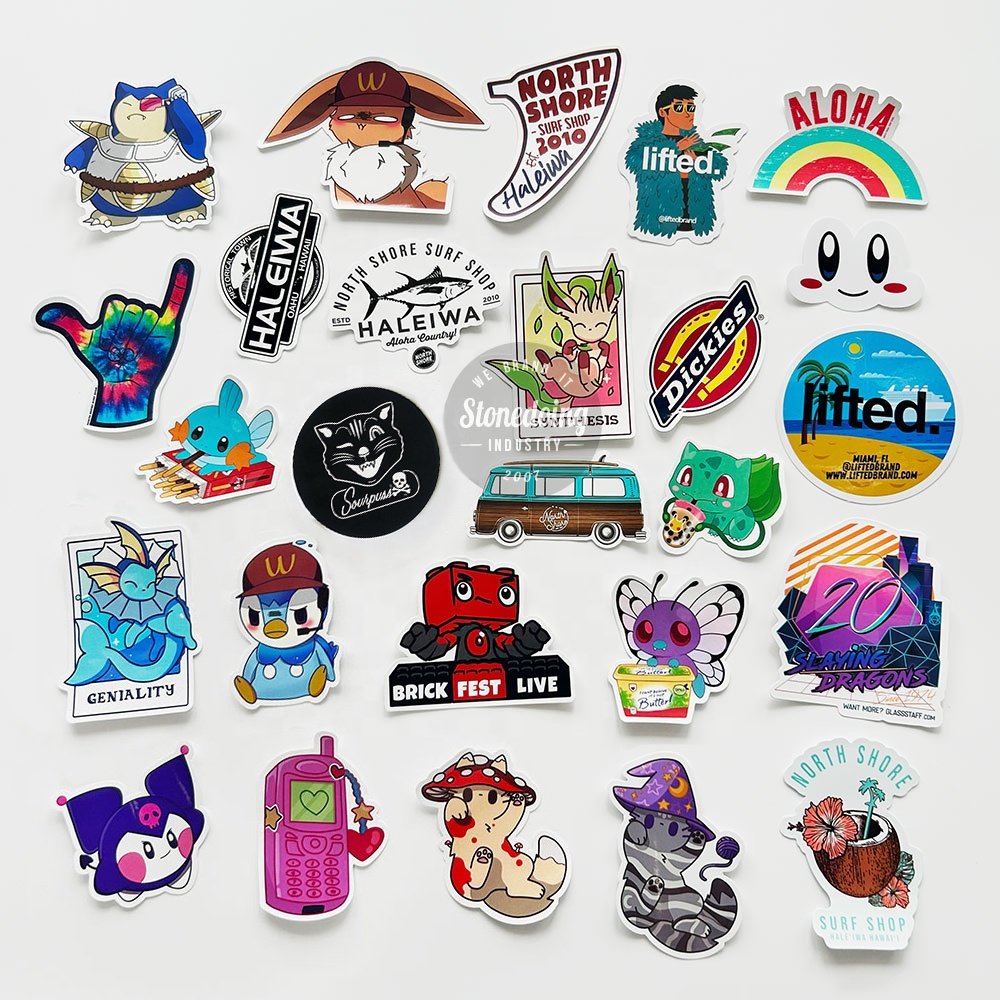Can Add Logo UV Resist Printed Waterproof Durable Vinyl PVC Decorative Die Cut Custom Cute Cartoon Logo Sticker Custom Stickers