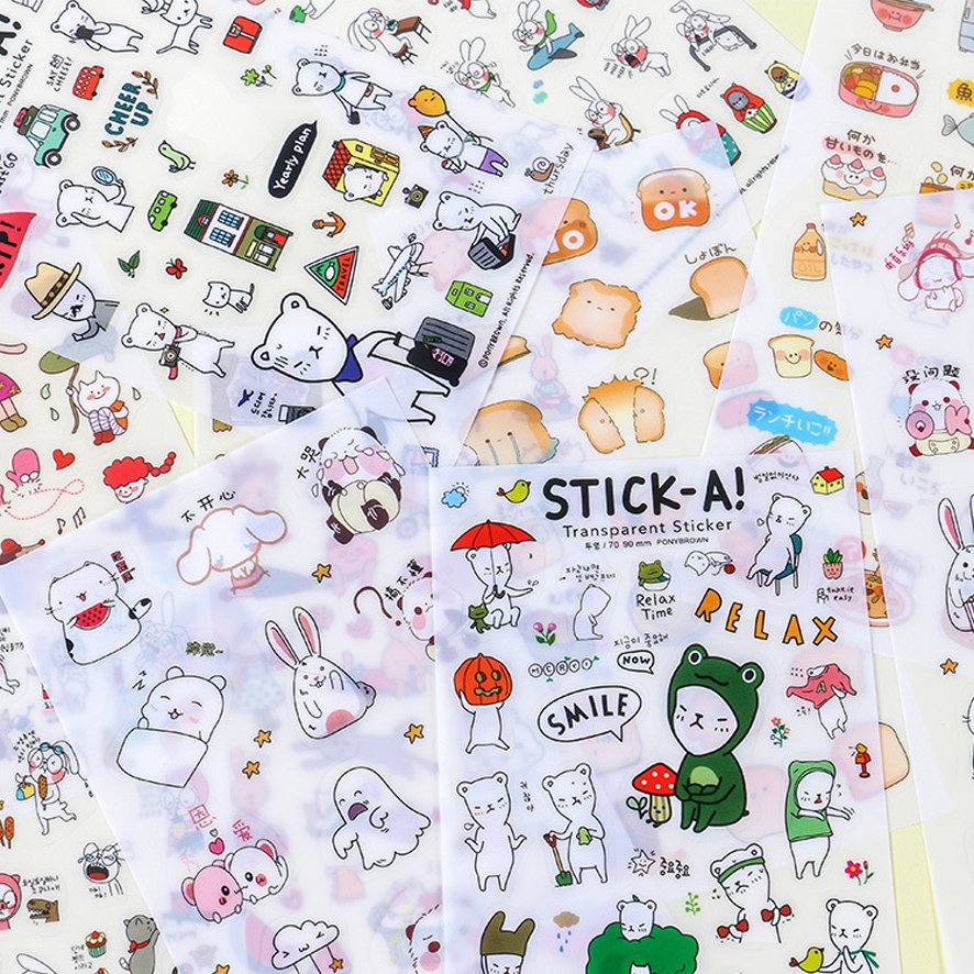 Custom Design ECO Waterproof Transparent PVC PET Cartoon Decorative Stickers For Laptop Diary