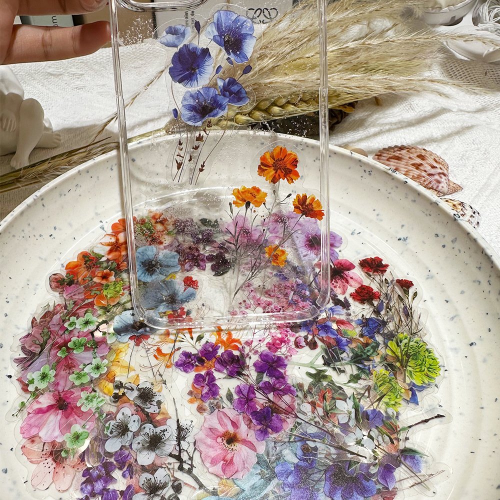 Custom Waterproof Decorative Material PET Transparent Self Adhesive Flowers Sticker for Glass Guitar Notebook 50pcs
