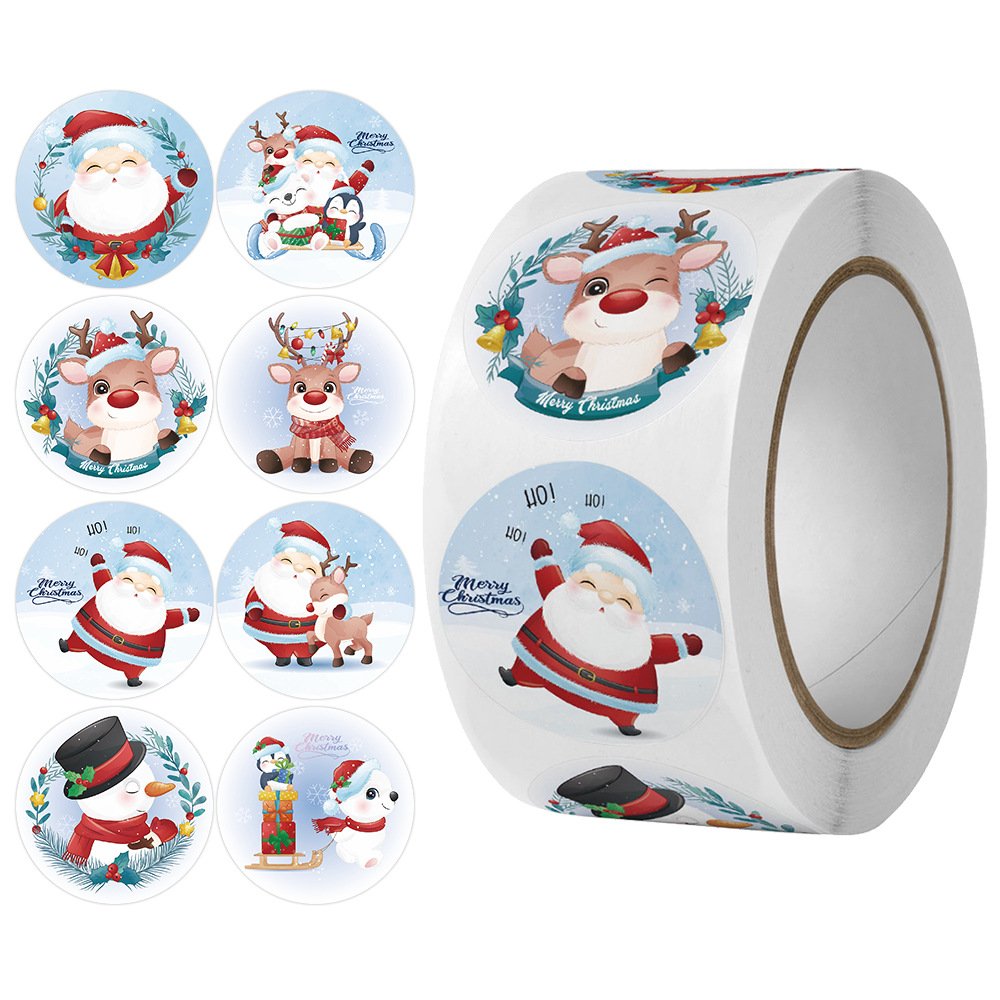 Merry Christmas Stickers Sealing Round Holidays Thank You For Gift Decoration Cartoon Stickers