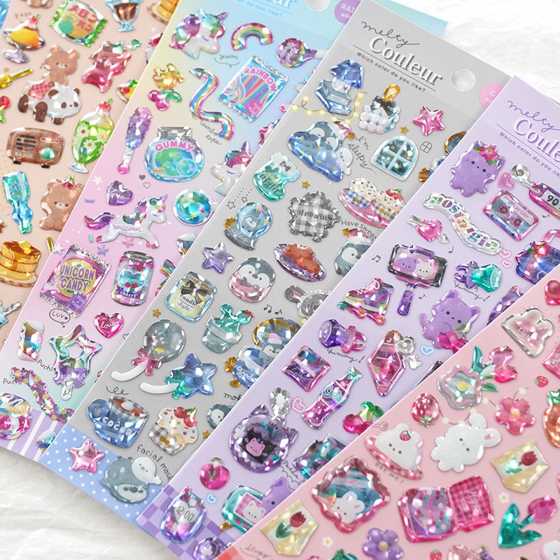 SHANLE Wholesale Cute Animals Crystal Sticker in Notebook Kawaii Stationery Sticker Custom Phone Cartoon 3D Epoxy Resin Sticker
