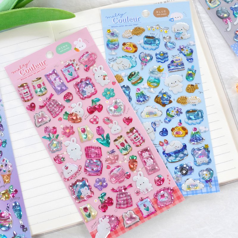 SHANLE Wholesale Cute Animals Crystal Sticker in Notebook Kawaii Stationery Sticker Custom Phone Cartoon 3D Epoxy Resin Sticker