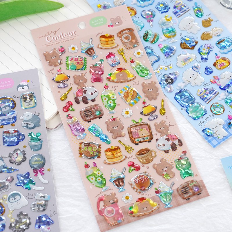 SHANLE Wholesale Cute Animals Crystal Sticker in Notebook Kawaii Stationery Sticker Custom Phone Cartoon 3D Epoxy Resin Sticker