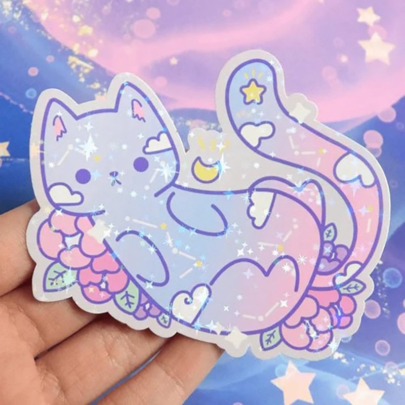 Self Adhesive Waterproof Custom Cartoon Transparent Vinyl Stickers Hologram Anime Holographic Stickers