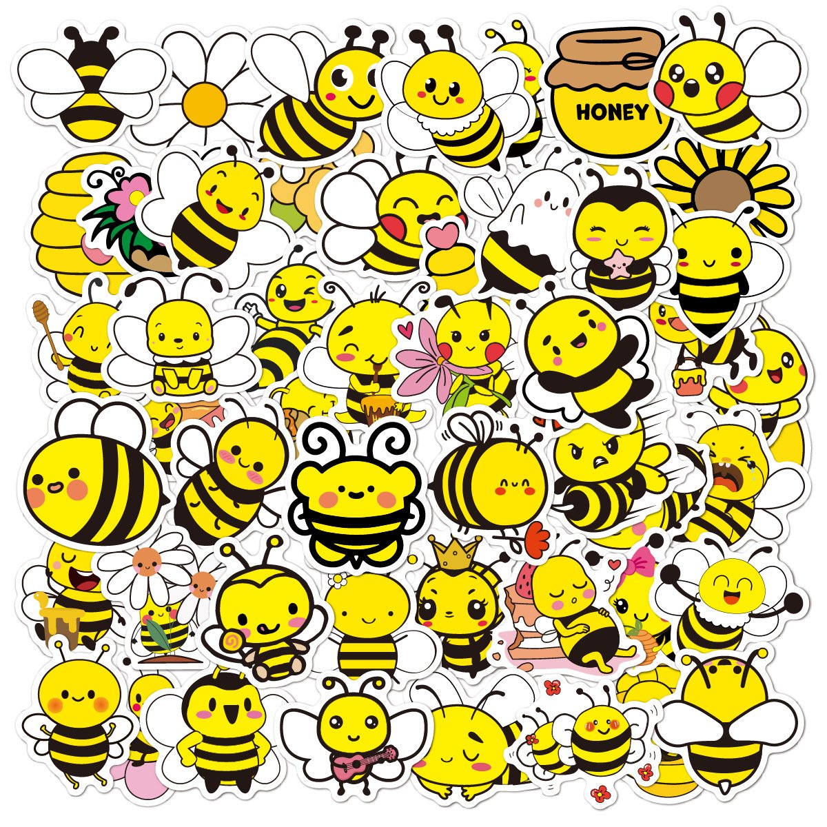 50PCS Cute Cartoon Bee Stickers Printing Decorative With Short Time Delivery With Short Time Delivery