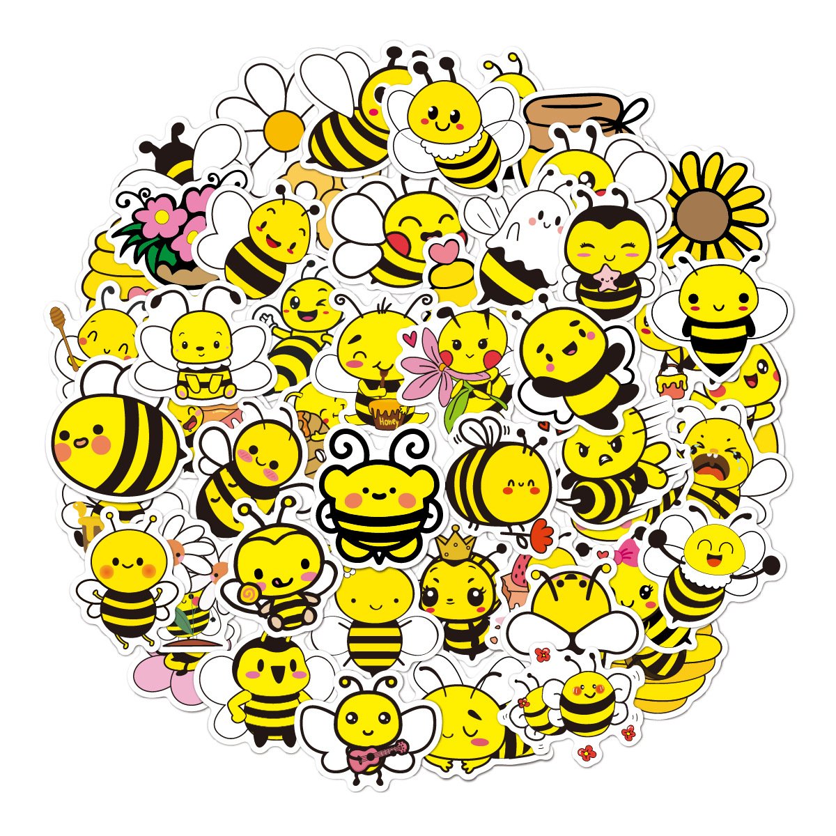 50PCS Cute Cartoon Bee Stickers Printing Decorative With Short Time Delivery With Short Time Delivery
