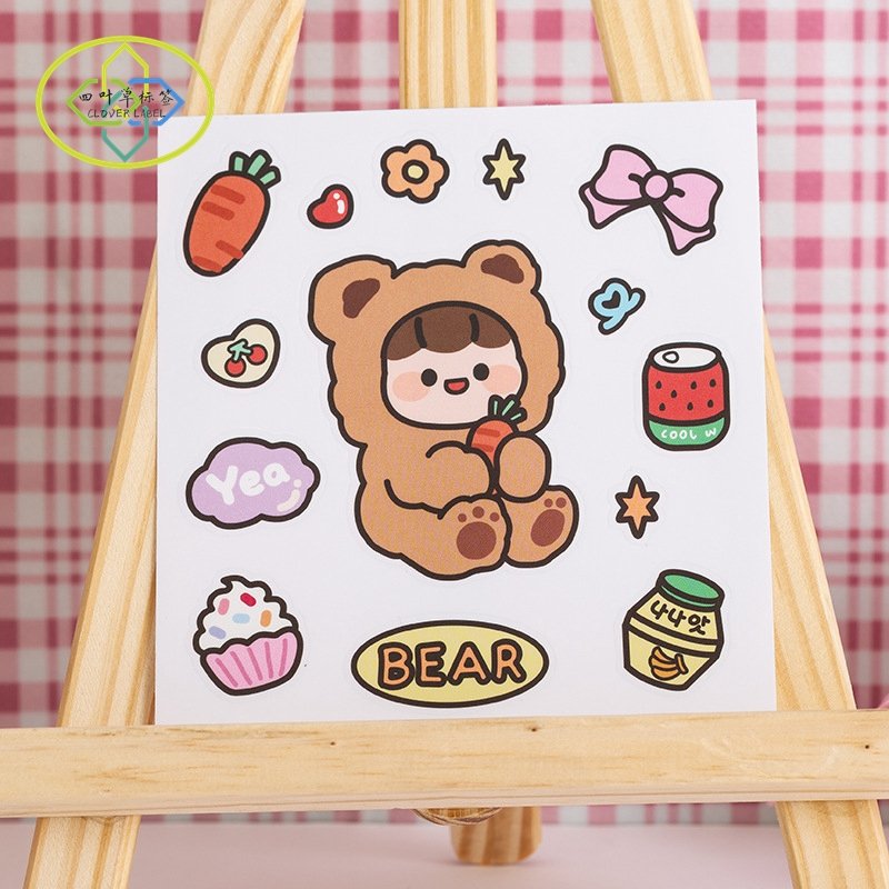 High Quality Printing Korean Cartoon Cute Clear Stickers Creative Ins Style Transparent Stickers Sheet