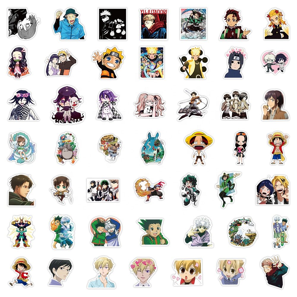 100 Pieces Mixed Japanese Anime Characters cartoon stickers Boy Kids Paper Decoration Skateboard Luggage Laptop Anime stickers