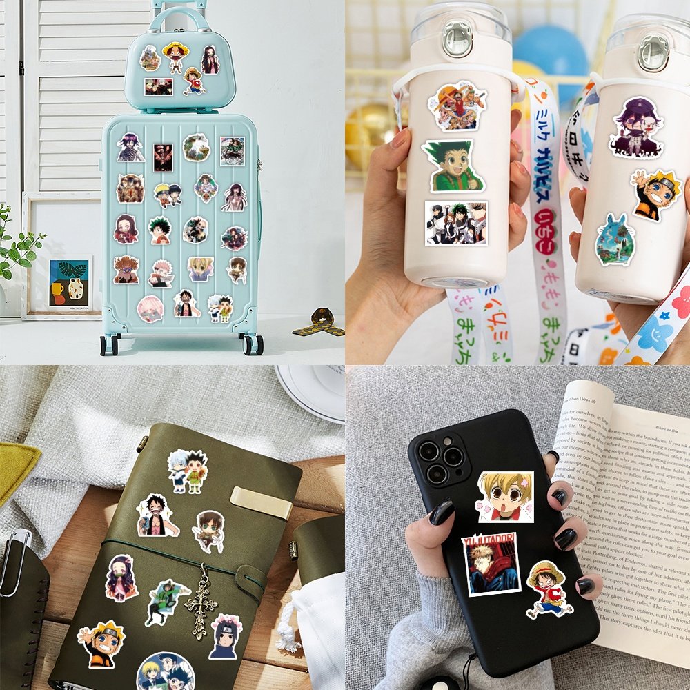 100 Pieces Mixed Japanese Anime Characters cartoon stickers Boy Kids Paper Decoration Skateboard Luggage Laptop Anime stickers
