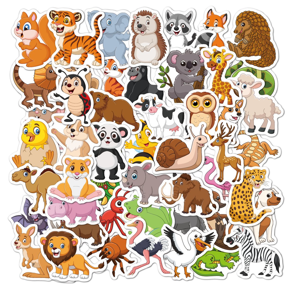 Factory Direct Children's 50pcs Decoration Vinyl Self-Adhesive Water Cup Waterproof Small Size Die Cut Cartoon Animal Sticker