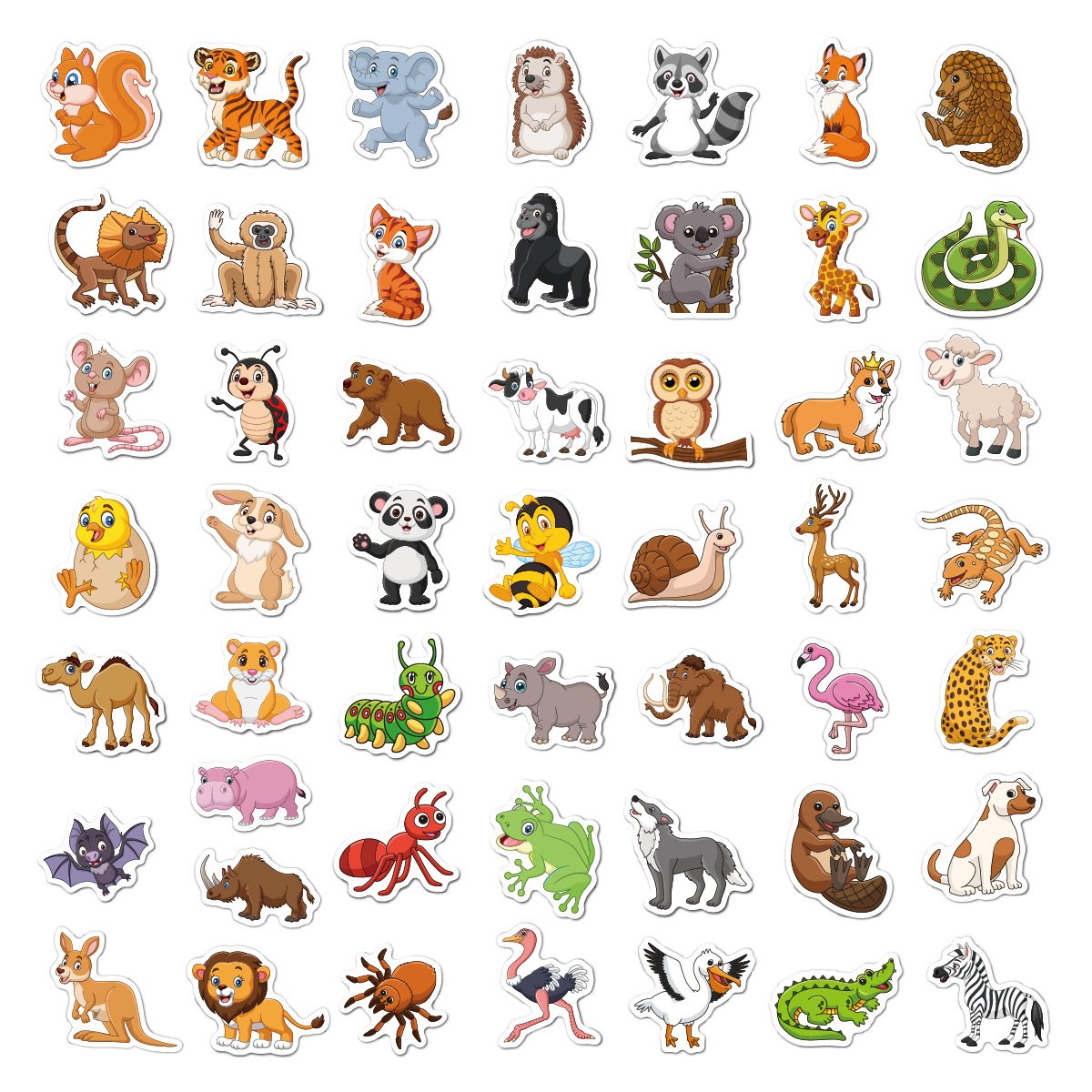 Factory Direct Children's 50pcs Decoration Vinyl Self-Adhesive Water Cup Waterproof Small Size Die Cut Cartoon Animal Sticker