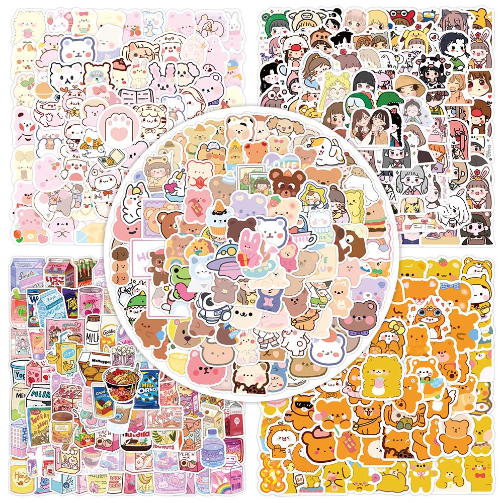 Custom Vinyl Printing Adhesive Waterproof Cartoon Die Cut Logo Label Stickers journal stickers 100 pcs