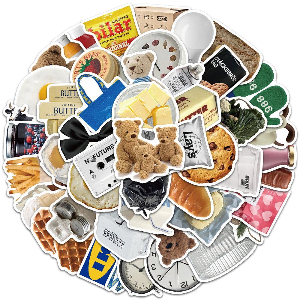 50pcs Cartoon Ins Style Kawaii Food Stickers Decoration Toy Decal Diy Fridge Phone Suitcase Laptop Notebook Waterproof Sticker