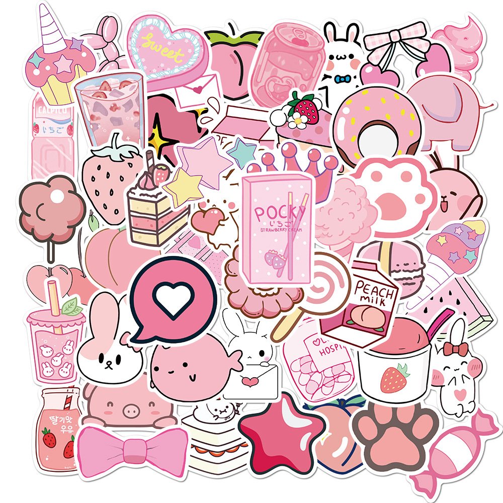 New Cartoon Pink Graffiti Suitcase Guitar Waterproof Wall Laptop Stickers For Gift