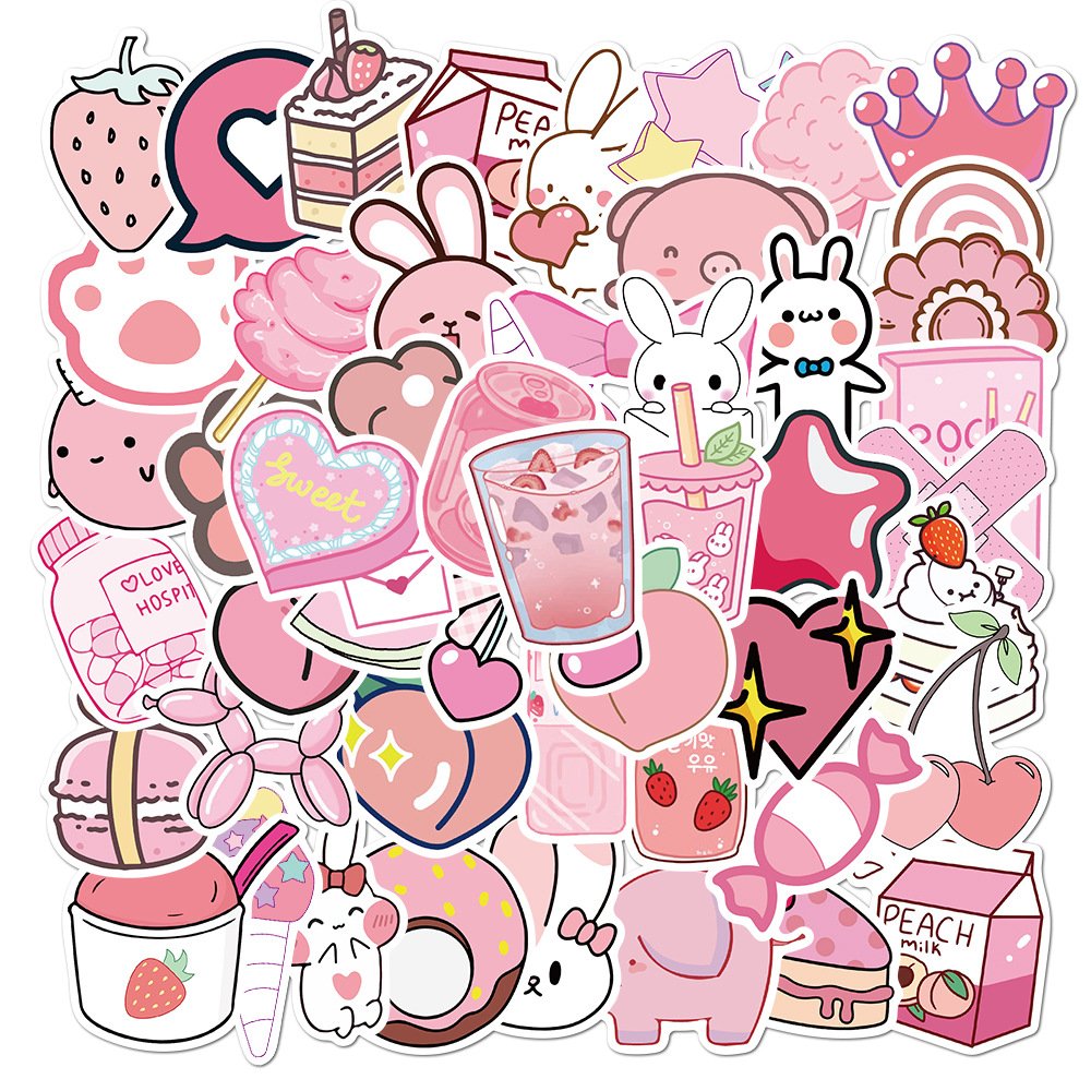 New Cartoon Pink Graffiti Suitcase Guitar Waterproof Wall Laptop Stickers For Gift