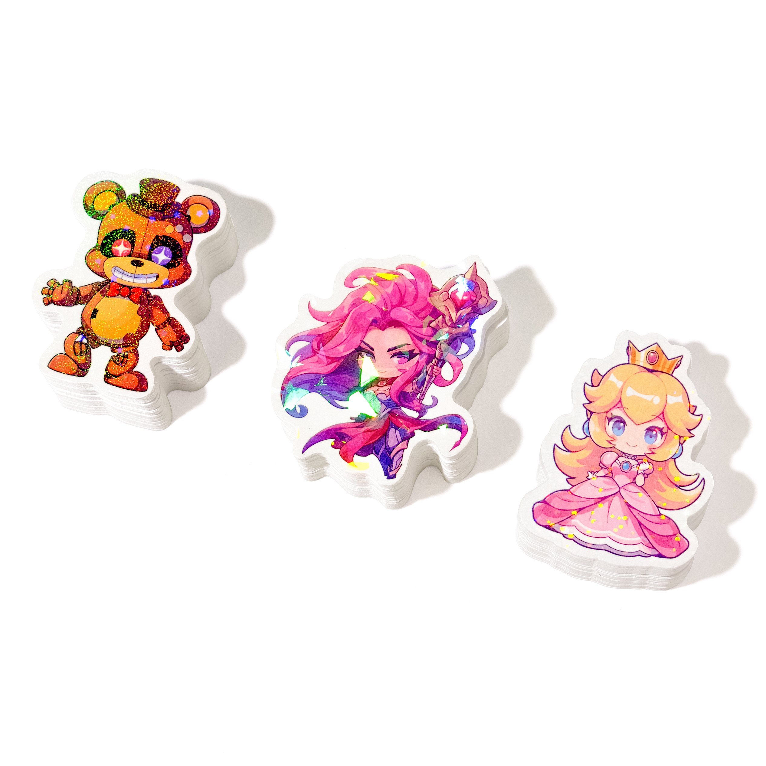 Customized Cartoon Anime Graffiti Holographic Colorful Effect Sticker Waterproof Vinyl Stationery Notebook Water Cup Decoration
