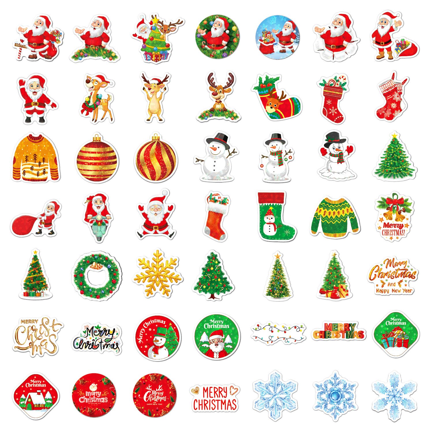 200pcs Merry Christmas Holographic Sticker for kids Holiday Decorate Waterproof Vinyl Pvc Adhesive Die cut Cartoon Stickers