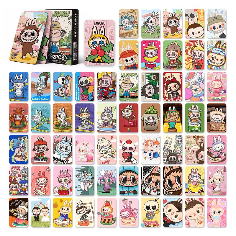 92PCS Wholesale Labubu Lomo Card Gift Box Paper Pictures Anime Playing Photo Cards Blindbox Bookmark Gift
