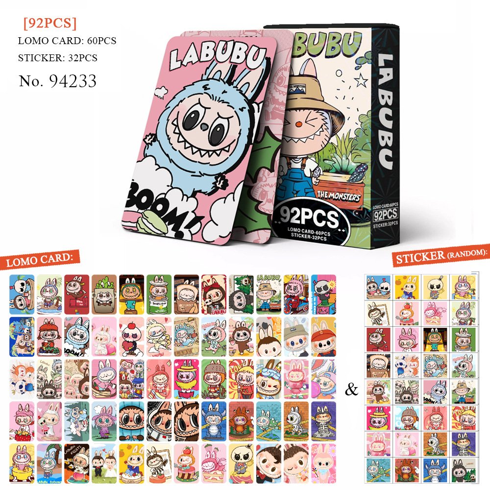 92PCS Wholesale Labubu Lomo Card Gift Box Paper Pictures Anime Playing Photo Cards Blindbox Bookmark Gift