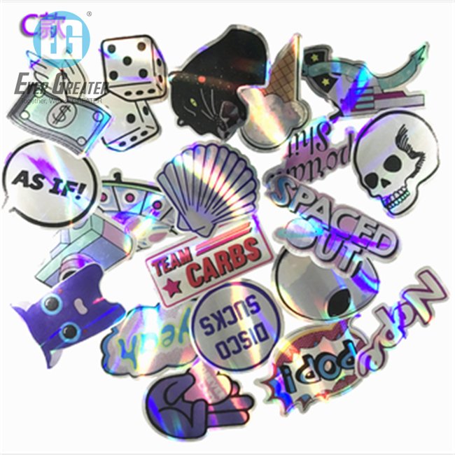 Custom LOGO Silver Laser Glitter Hologram Sticker Die Cut UV Resist Waterproof Rainbow Holographic Vinyl Sticker