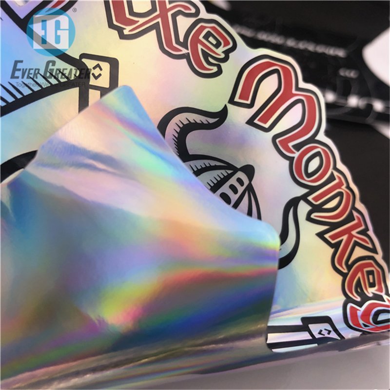 Custom LOGO Silver Laser Glitter Hologram Sticker Die Cut UV Resist Waterproof Rainbow Holographic Vinyl Sticker