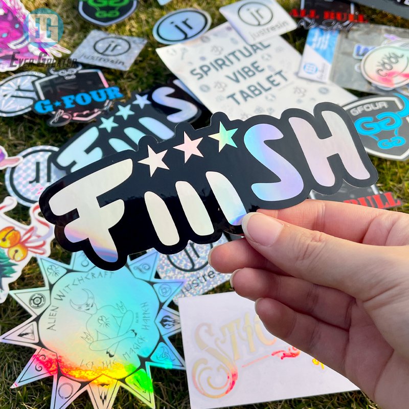 Custom LOGO Silver Laser Glitter Hologram Sticker Die Cut UV Resist Waterproof Rainbow Holographic Vinyl Sticker