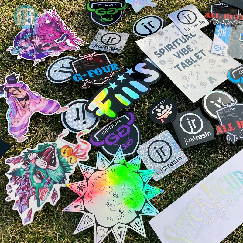 Custom LOGO Silver Laser Glitter Hologram Sticker Die Cut UV Resist Waterproof Rainbow Holographic Vinyl Sticker