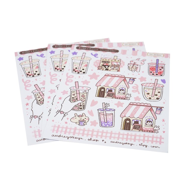 Personalized Korean Stationery Printing Kiss Cut Custom Vinyl Waterproof Clear Cartoon Deco Sticker Sheet