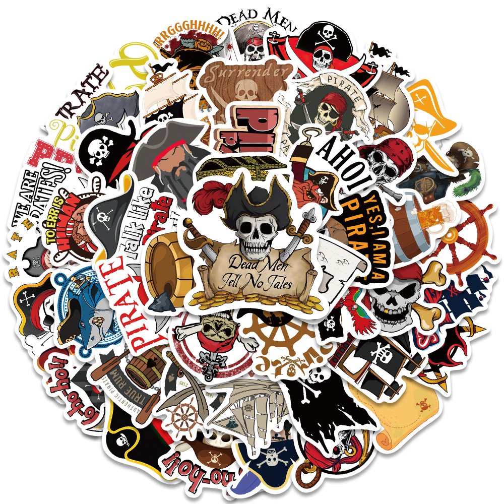 50pcs Cartoon Pirate Skulls Stickers Diy Laptop Phone Case Guitar Helmet Bike Car Waterproof Decoration Decals Gift Wholesale