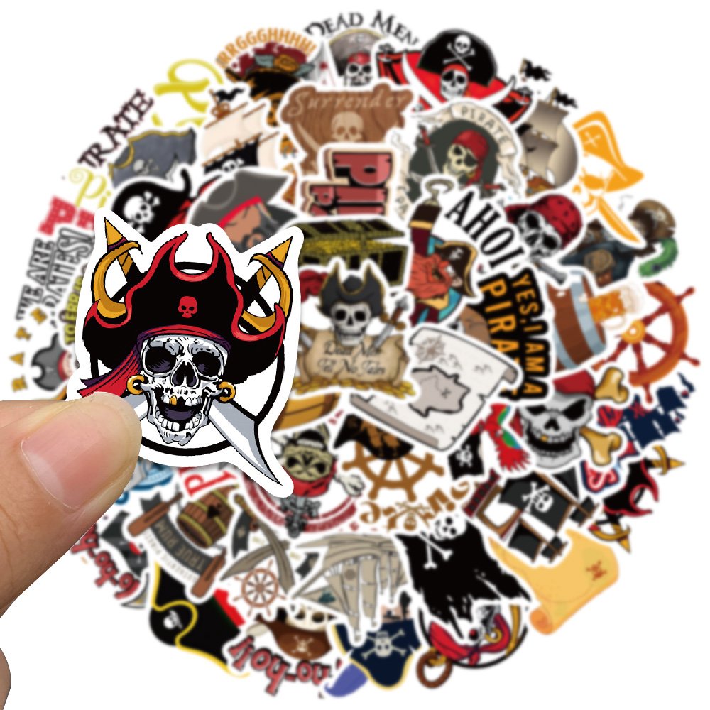 50pcs Cartoon Pirate Skulls Stickers Diy Laptop Phone Case Guitar Helmet Bike Car Waterproof Decoration Decals Gift Wholesale