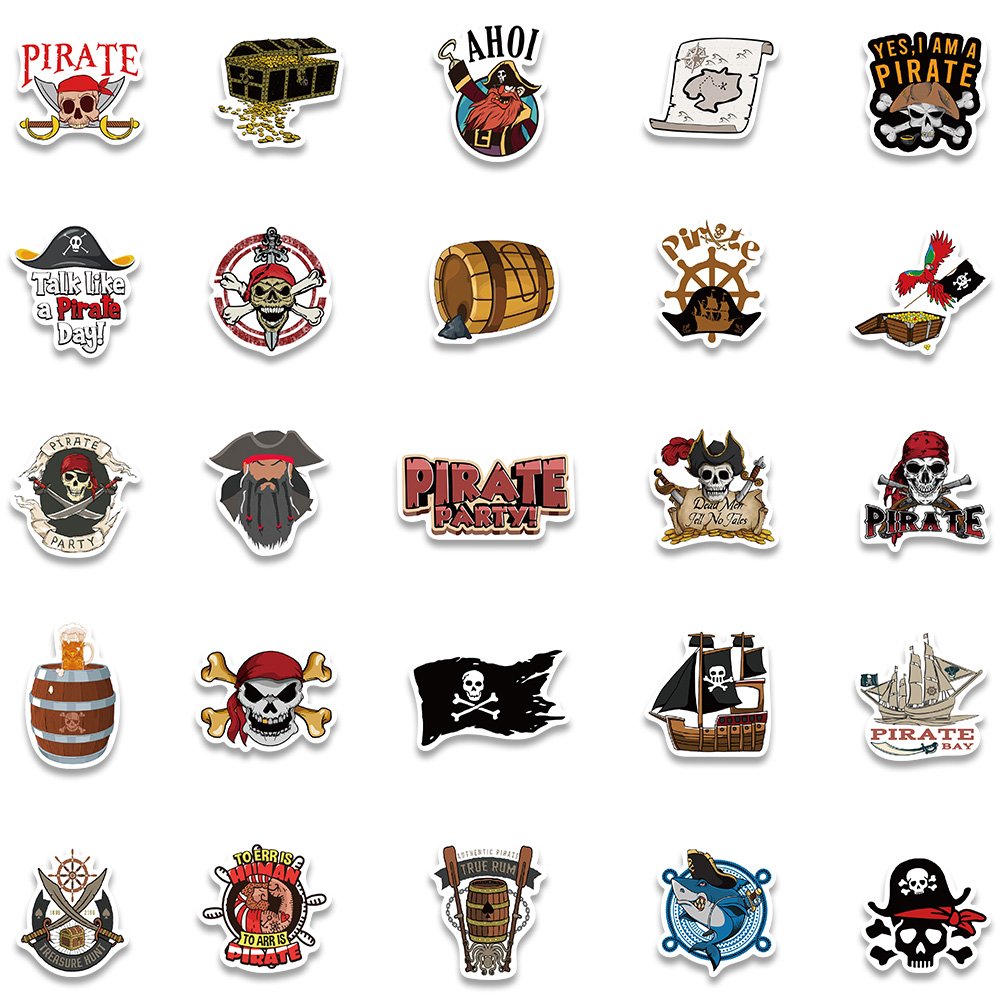 50pcs Cartoon Pirate Skulls Stickers Diy Laptop Phone Case Guitar Helmet Bike Car Waterproof Decoration Decals Gift Wholesale